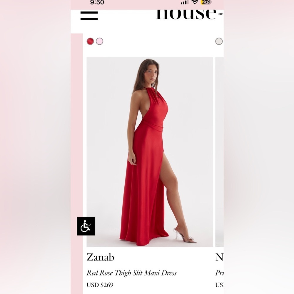 House of CB “Zanab” Scarlet Red Satin Maxi Dress with Slit and Open Back